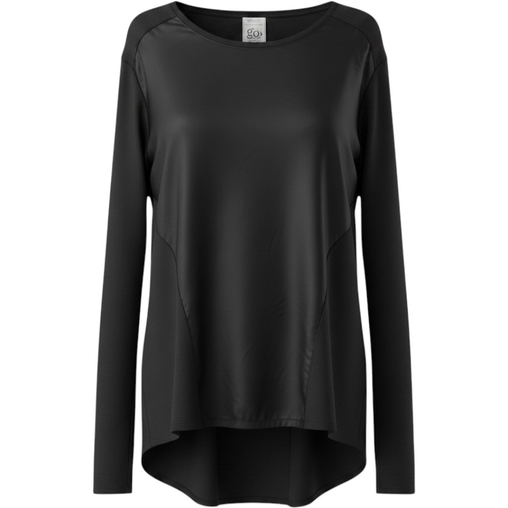 Go by GoSilk Top Women S Black Silk Cotton Mixed Media Long Sleeve Goth Luxe
